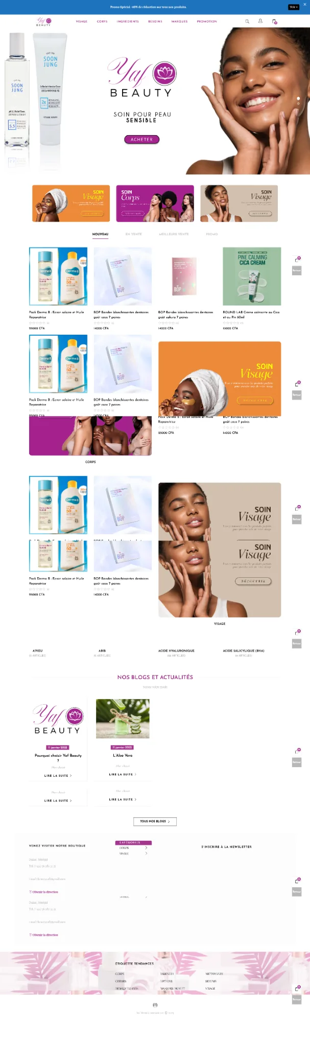 Capture de la boutique en ligne YAF Beauty